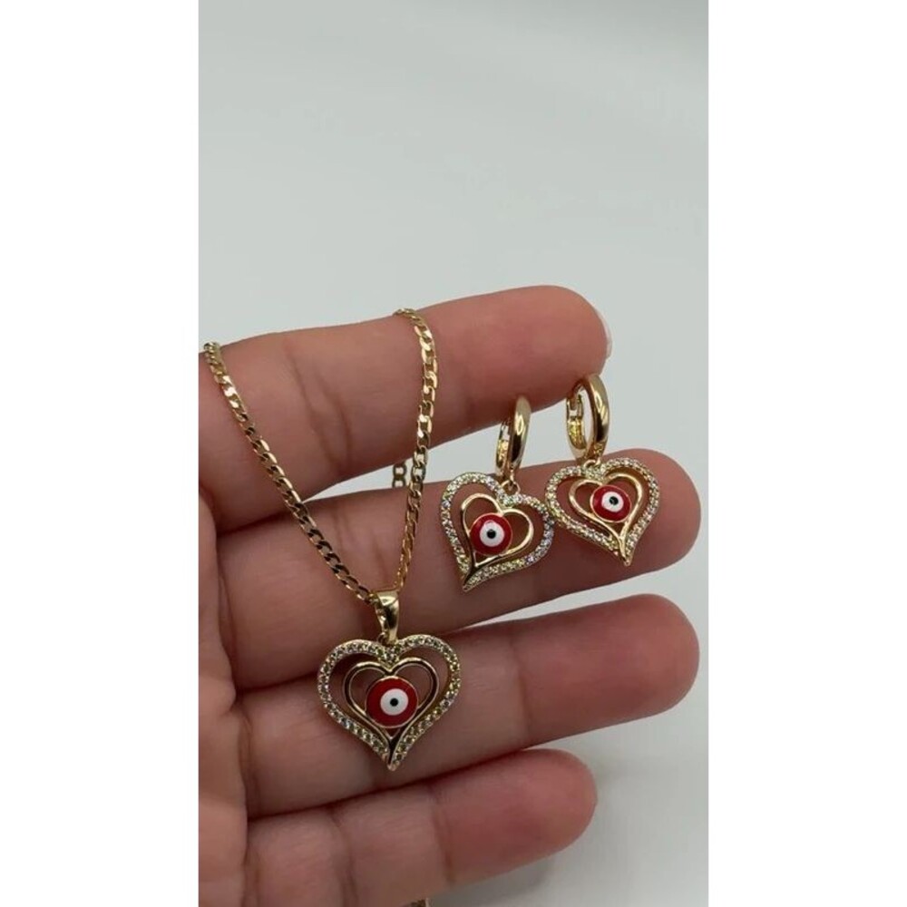 Sets con ojo turco en color rojo laminado en oro 14k